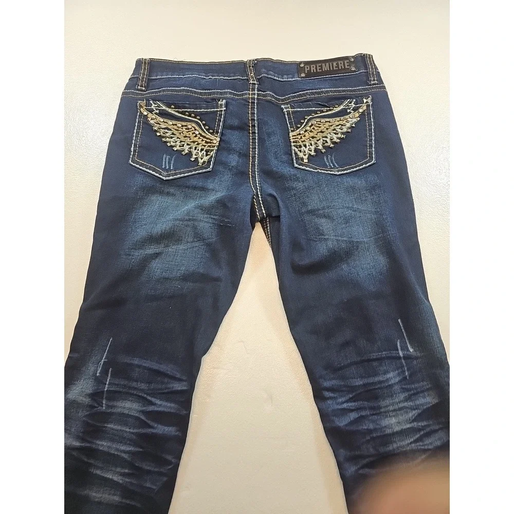 Premiere By Rue 21 Women's Size 11/12R(34x31) Bling Wings On Pockets Distressed